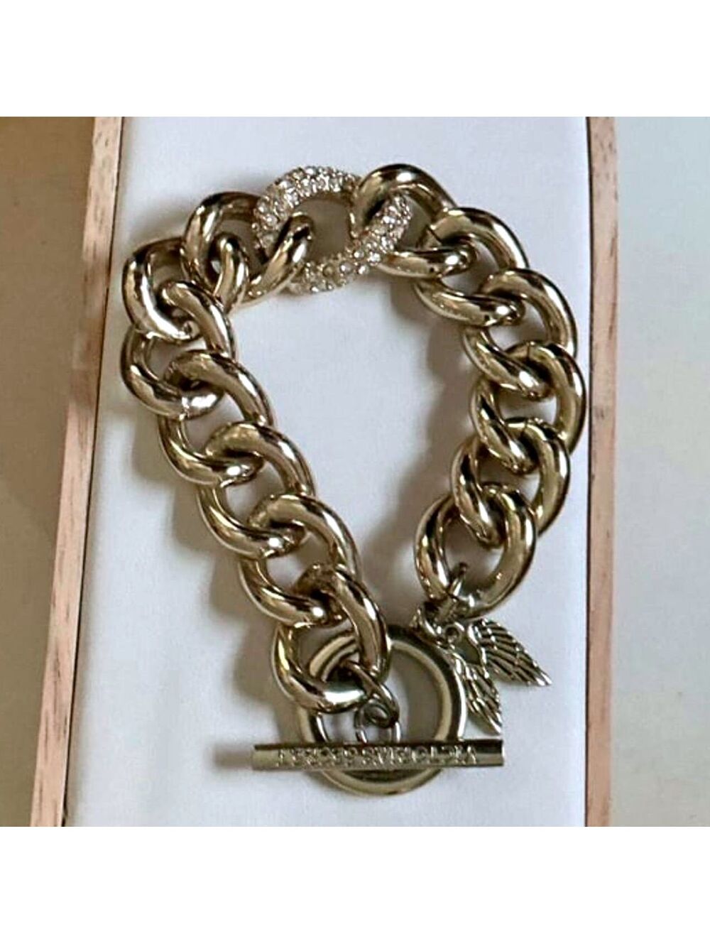 Victoria’s Secret Gold Fairy Chunky Chain Pave Bracelet w/ Angel Wing Charm